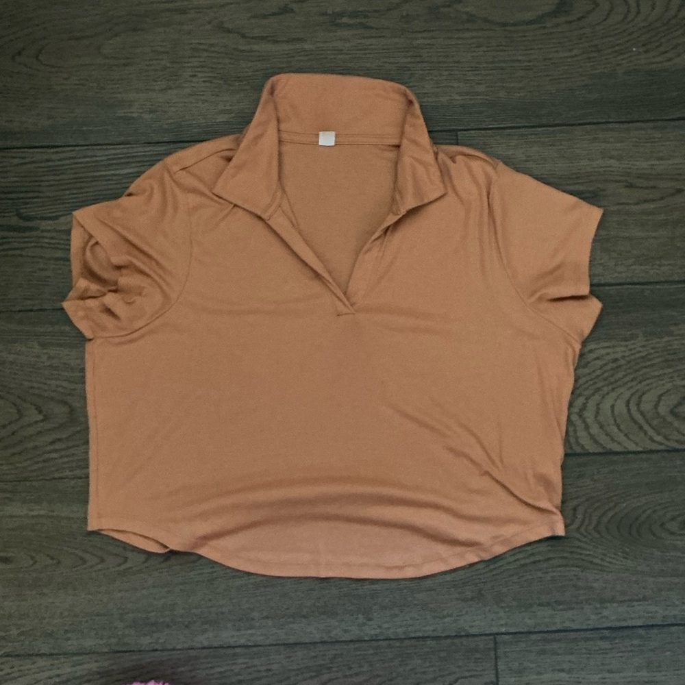 Casual Tan Collared Crop Top